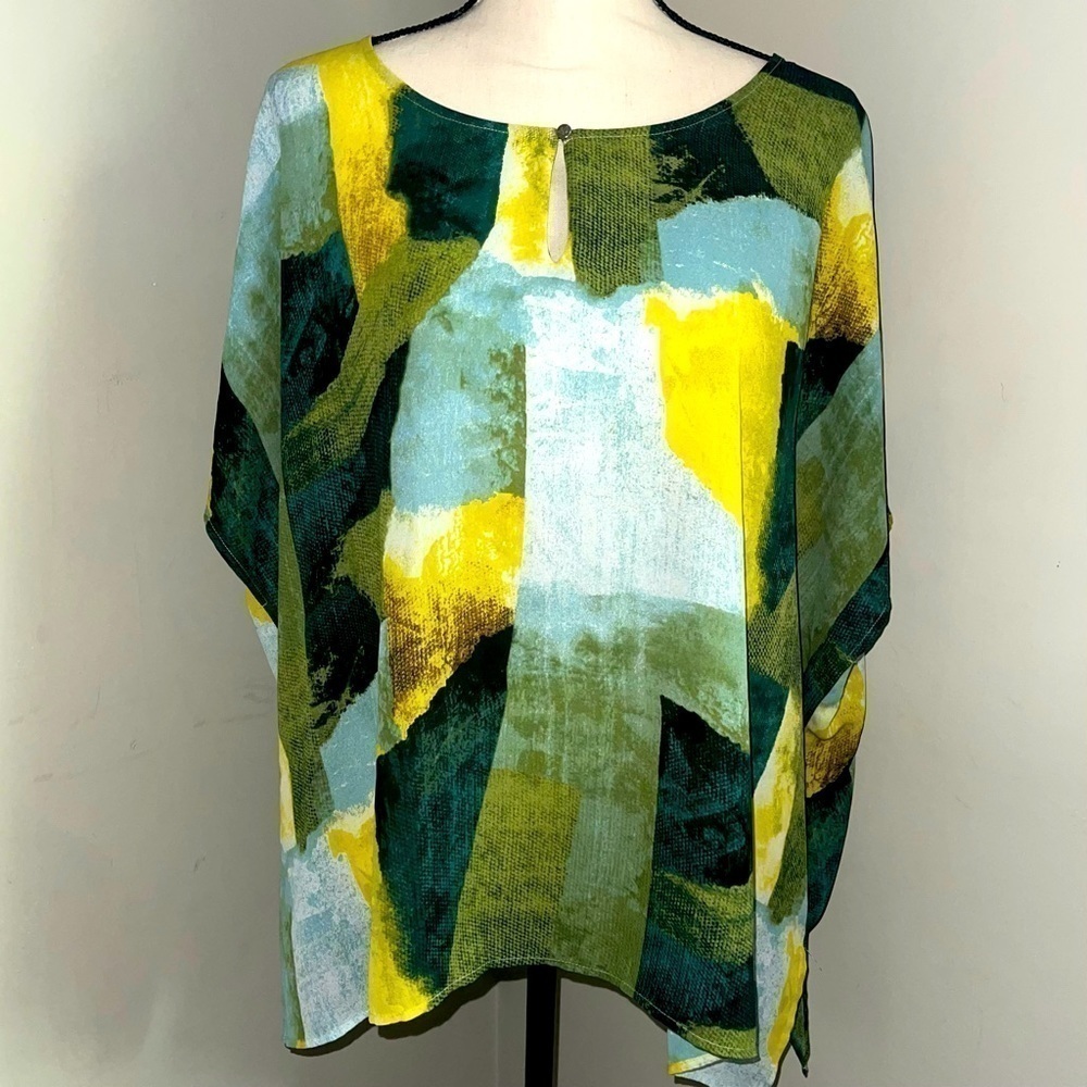 Chaus | Green and Yellow Poncho Style Top | Medium